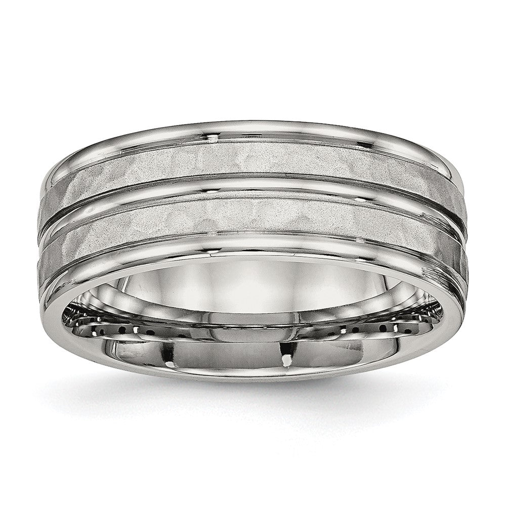 Edelstahl Poliert und Gehämmert 8mm Gerillt Ring