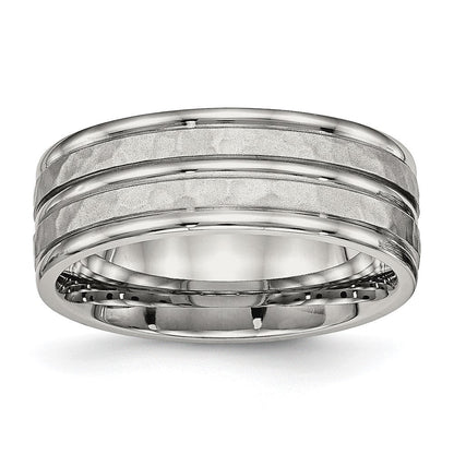 Edelstahl Poliert und Gehämmert 8mm Gerillt Ring