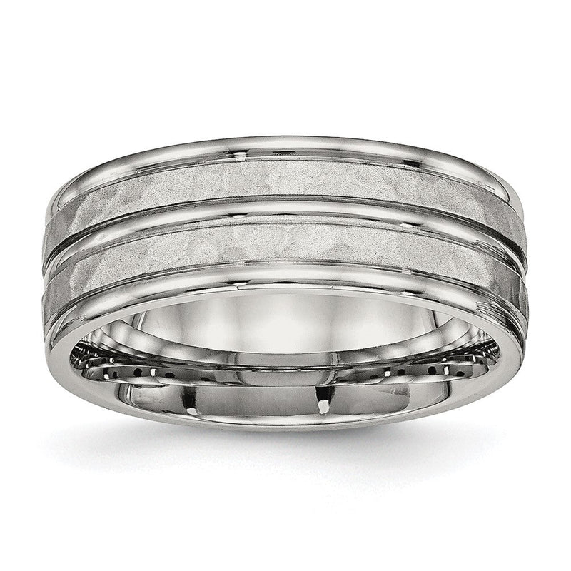 Edelstahl Poliert und Gehämmert 8mm Gerillt Ring