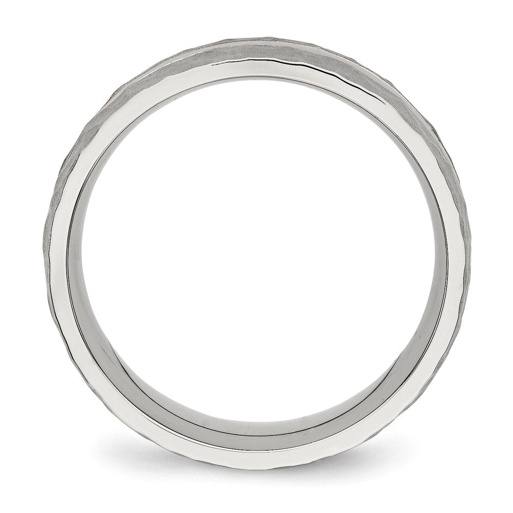 Edelstahl Poliert und Gehämmert 7.5mm Gerillt Ring