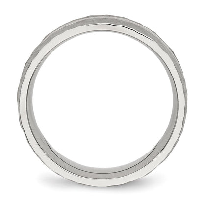 Edelstahl Poliert und Gehämmert 7.5mm Gerillt Ring