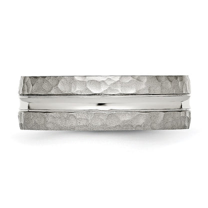 Edelstahl Poliert und Gehämmert 7.5mm Gerillt Ring