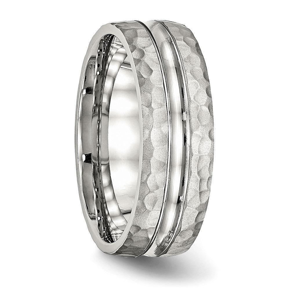 Edelstahl Poliert und Gehämmert 7.5mm Gerillt Ring