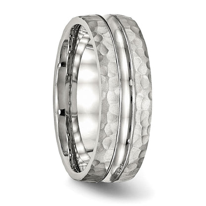 Edelstahl Poliert und Gehämmert 7.5mm Gerillt Ring