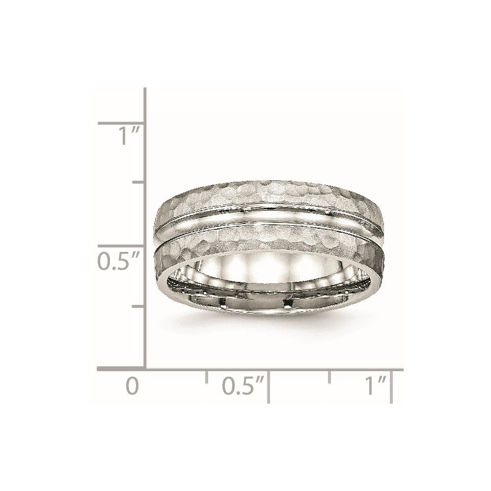 Edelstahl Poliert und Gehämmert 7.5mm Gerillt Ring