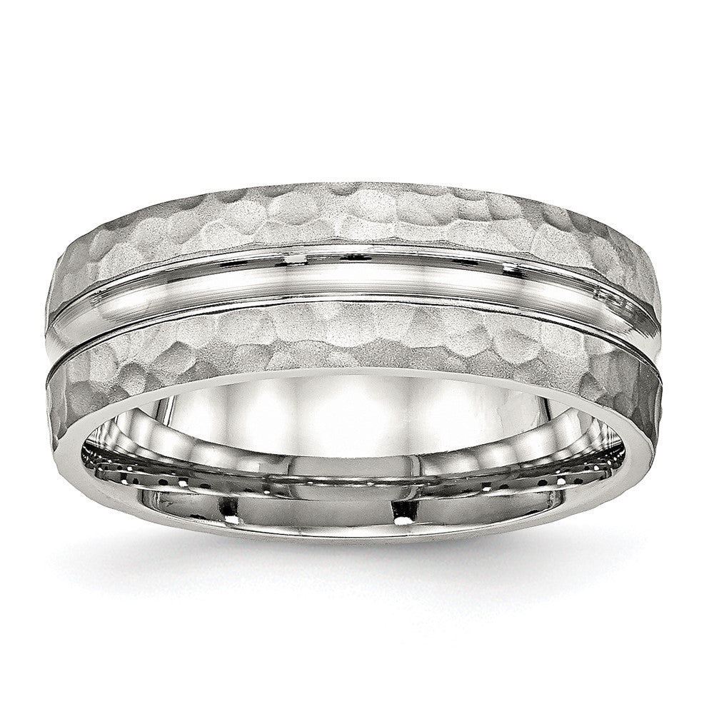 Edelstahl Poliert und Gehämmert 7.5mm Gerillt Ring