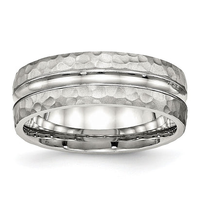 Edelstahl Poliert und Gehämmert 7.5mm Gerillt Ring
