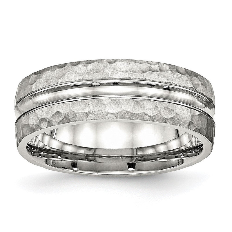 Edelstahl Poliert und Gehämmert 7.5mm Gerillt Ring
