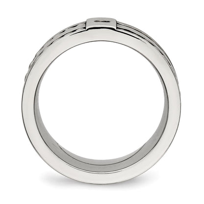 Edelstahl Antikisiert und Gebürstet Zirkonia Gedreht 9mm Flach Ring