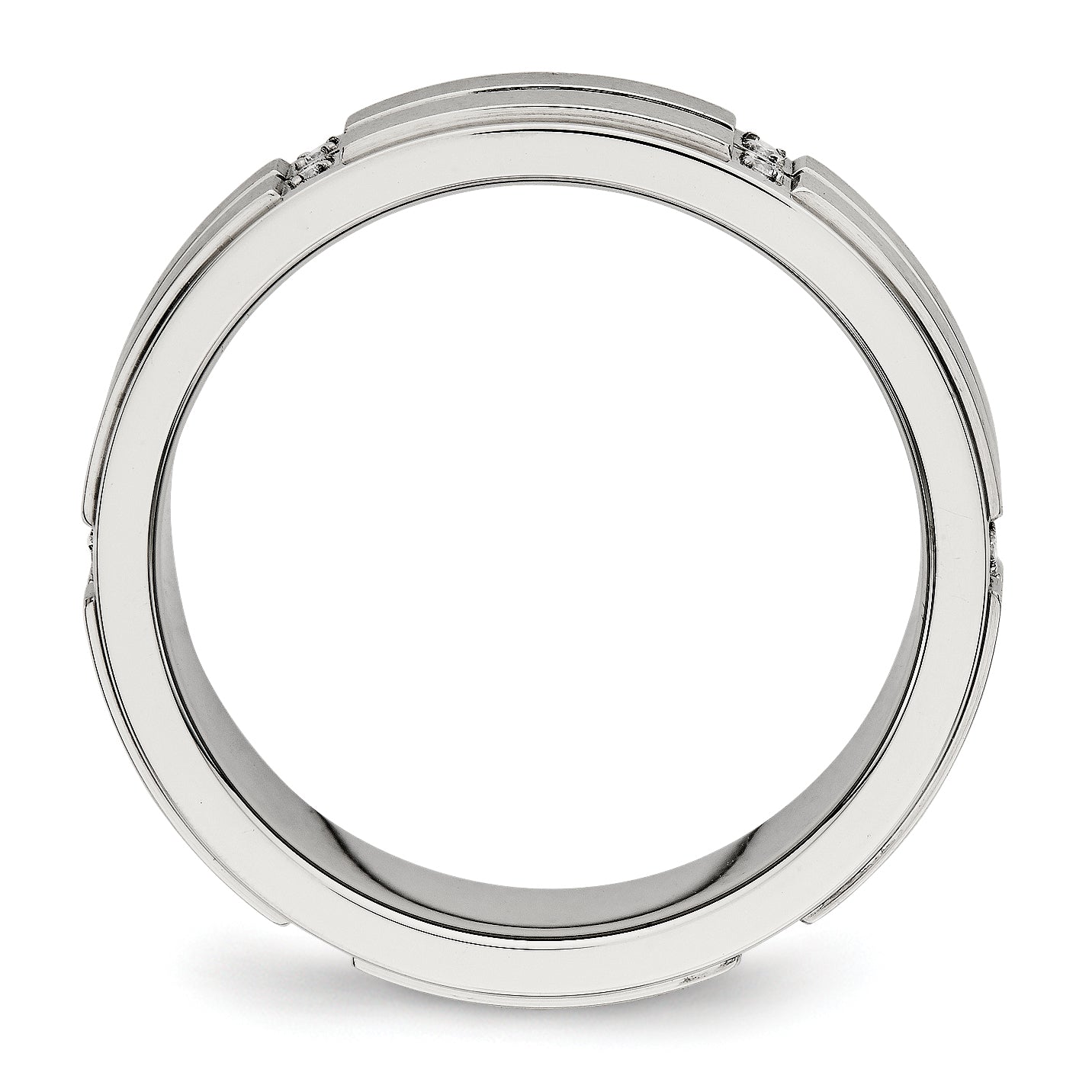 Edelstahl Poliert/brushed Mittig Zirkonia Gerillt 6mm Ridged Kante Ring