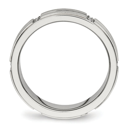 Edelstahl Poliert/brushed Mittig Zirkonia Gerillt 6mm Ridged Kante Ring