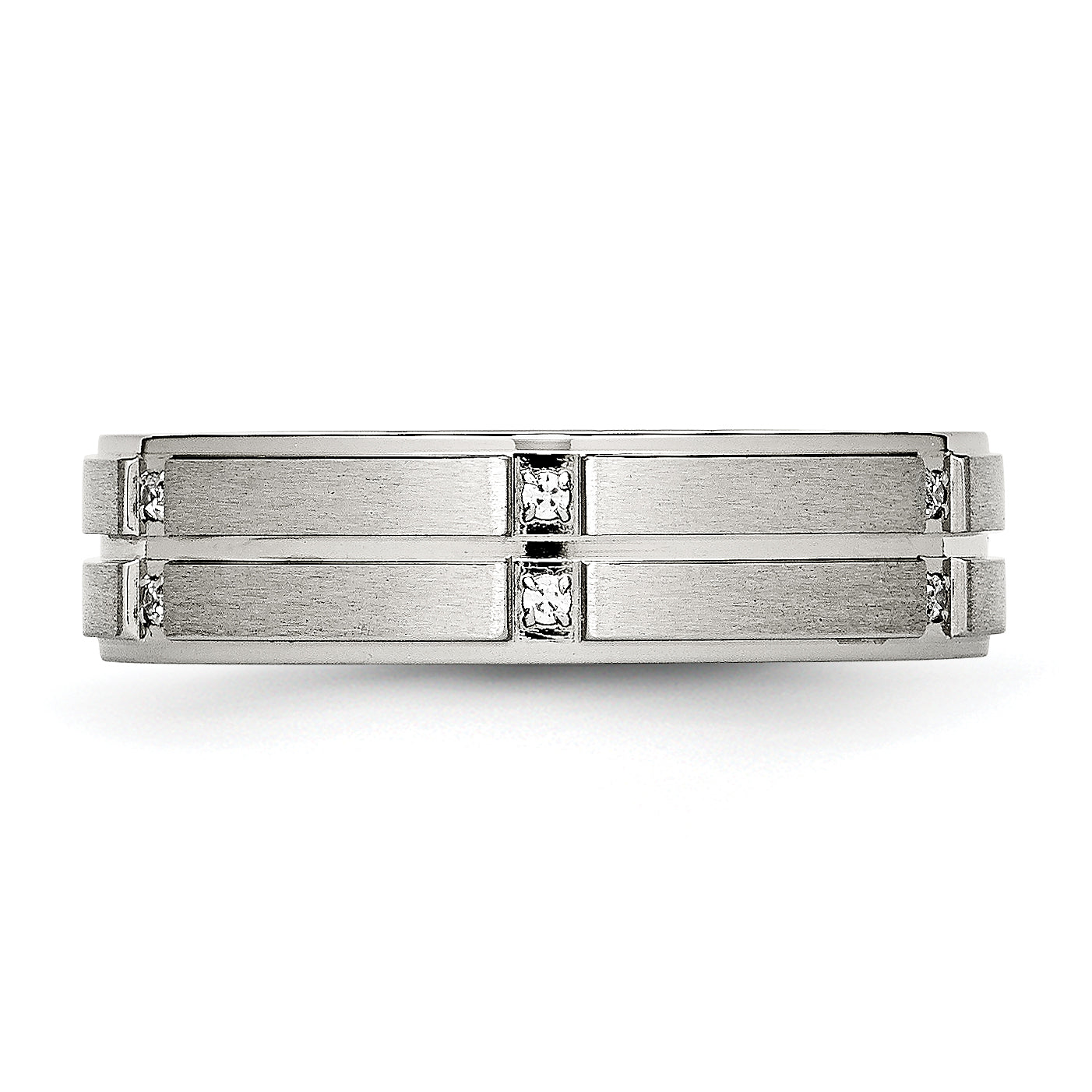 Edelstahl Poliert/brushed Mittig Zirkonia Gerillt 6mm Ridged Kante Ring