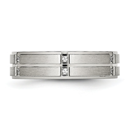 Edelstahl Poliert/brushed Mittig Zirkonia Gerillt 6mm Ridged Kante Ring