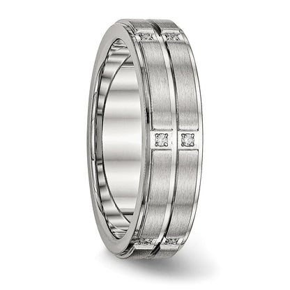 Edelstahl Poliert/brushed Mittig Zirkonia Gerillt 6mm Ridged Kante Ring