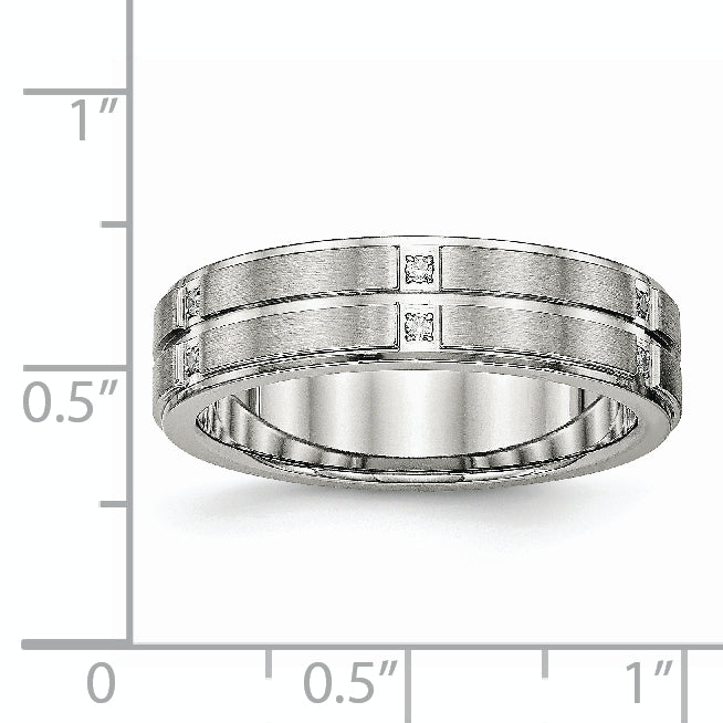 Edelstahl Poliert/brushed Mittig Zirkonia Gerillt 6mm Ridged Kante Ring