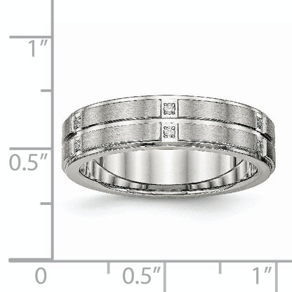 Edelstahl Poliert/brushed Mittig Zirkonia Gerillt 6mm Ridged Kante Ring