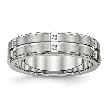 Edelstahl Poliert/brushed Mittig Zirkonia Gerillt 6mm Ridged Kante Ring