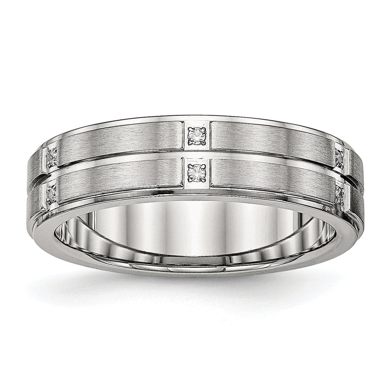 Edelstahl Poliert/brushed Mittig Zirkonia Gerillt 6mm Ridged Kante Ring