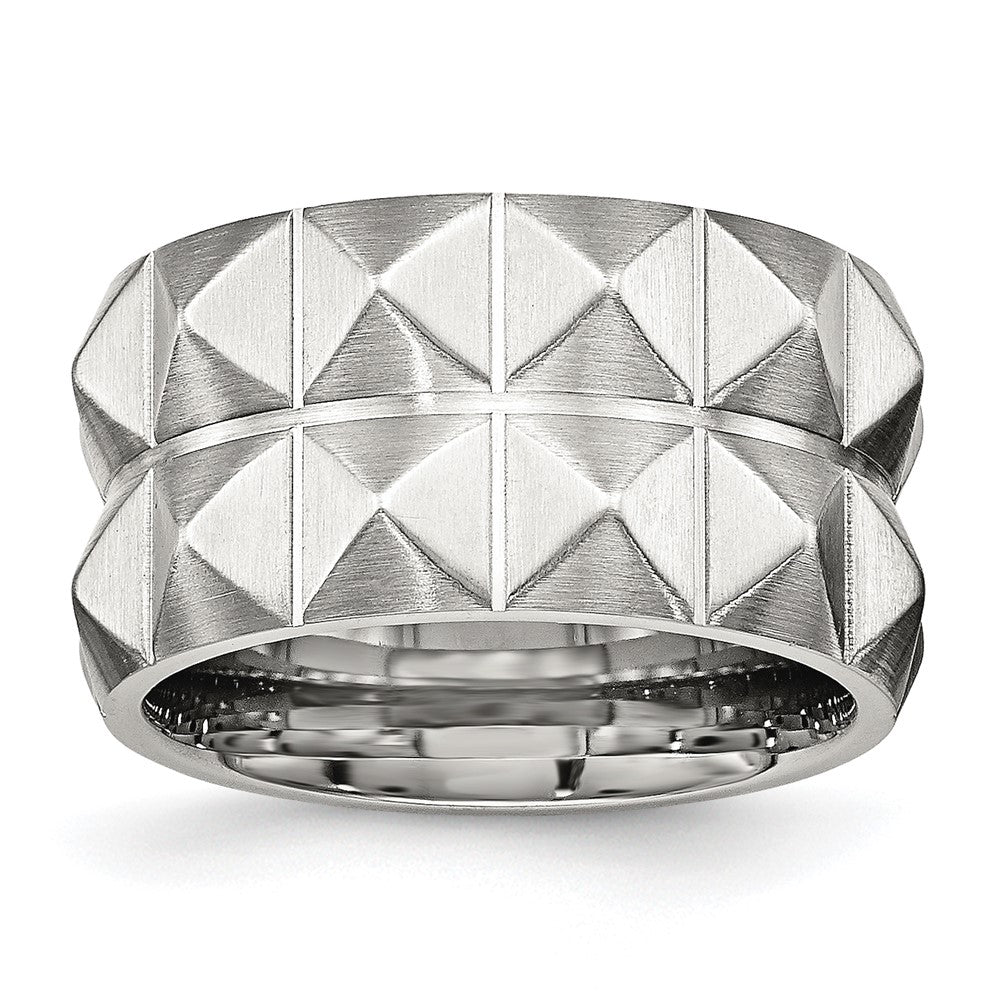 Edelstahl Gebürstet und Gerillt 12 Studded Ring