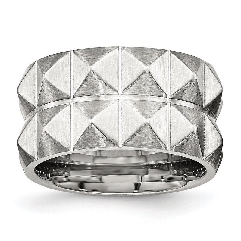 Edelstahl Gebürstet und Gerillt 12 Studded Ring