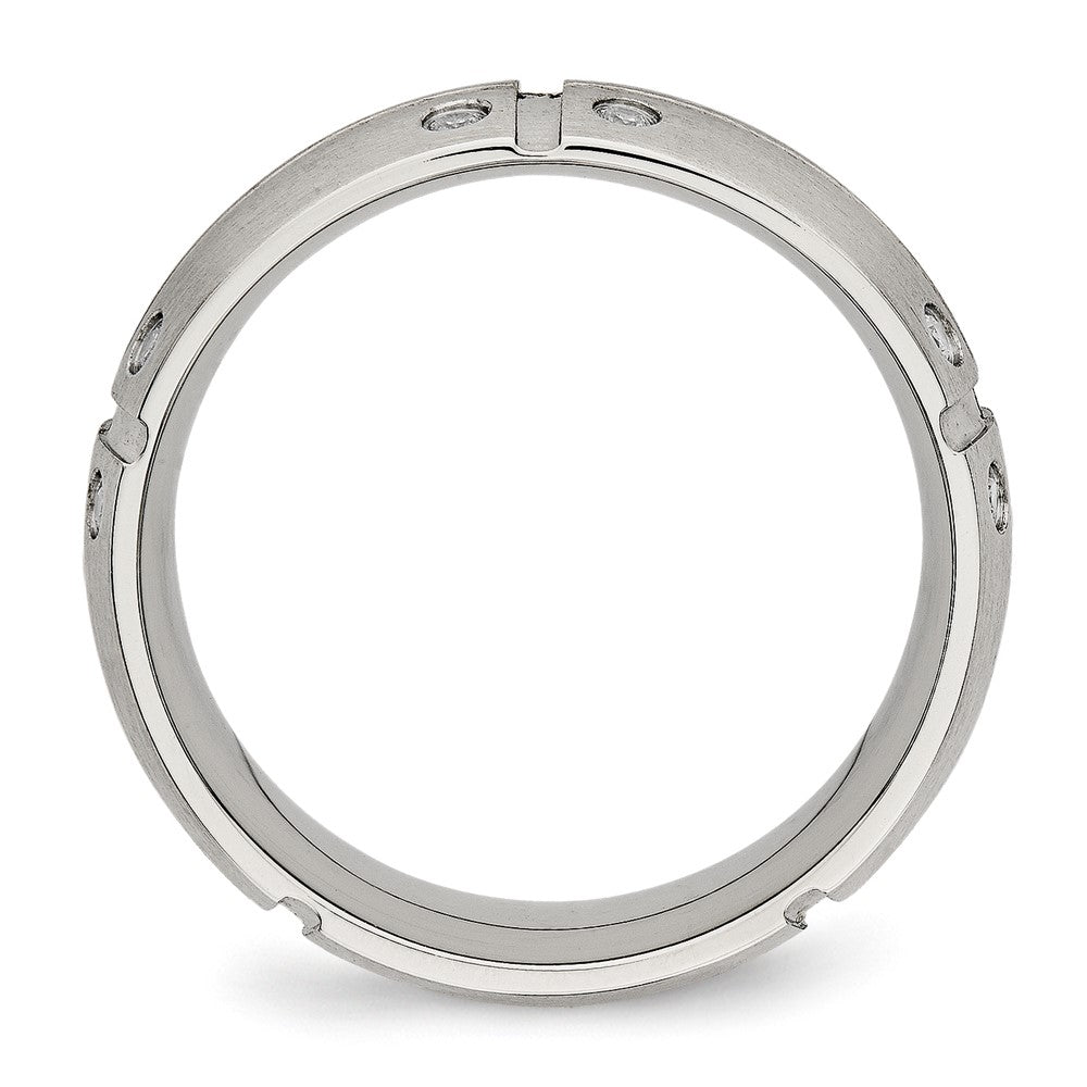 Edelstahl Gebürstet und Gerillt Zirkonia 8mm Halb Rund Ring