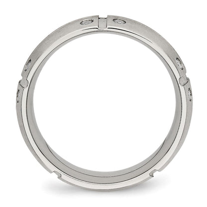 Edelstahl Gebürstet und Gerillt Zirkonia 8mm Halb Rund Ring