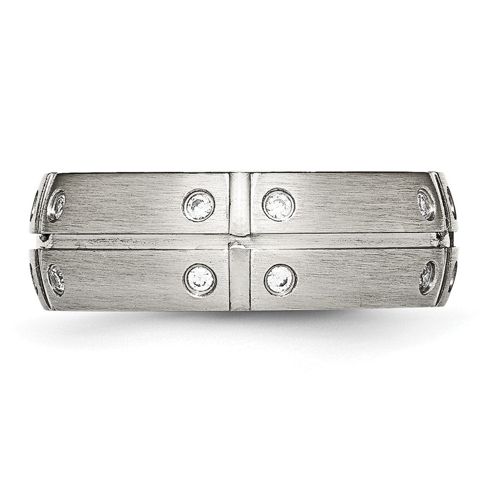 Edelstahl Gebürstet und Gerillt Zirkonia 8mm Halb Rund Ring