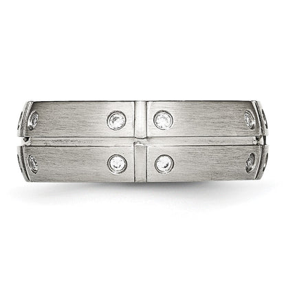 Edelstahl Gebürstet und Gerillt Zirkonia 8mm Halb Rund Ring