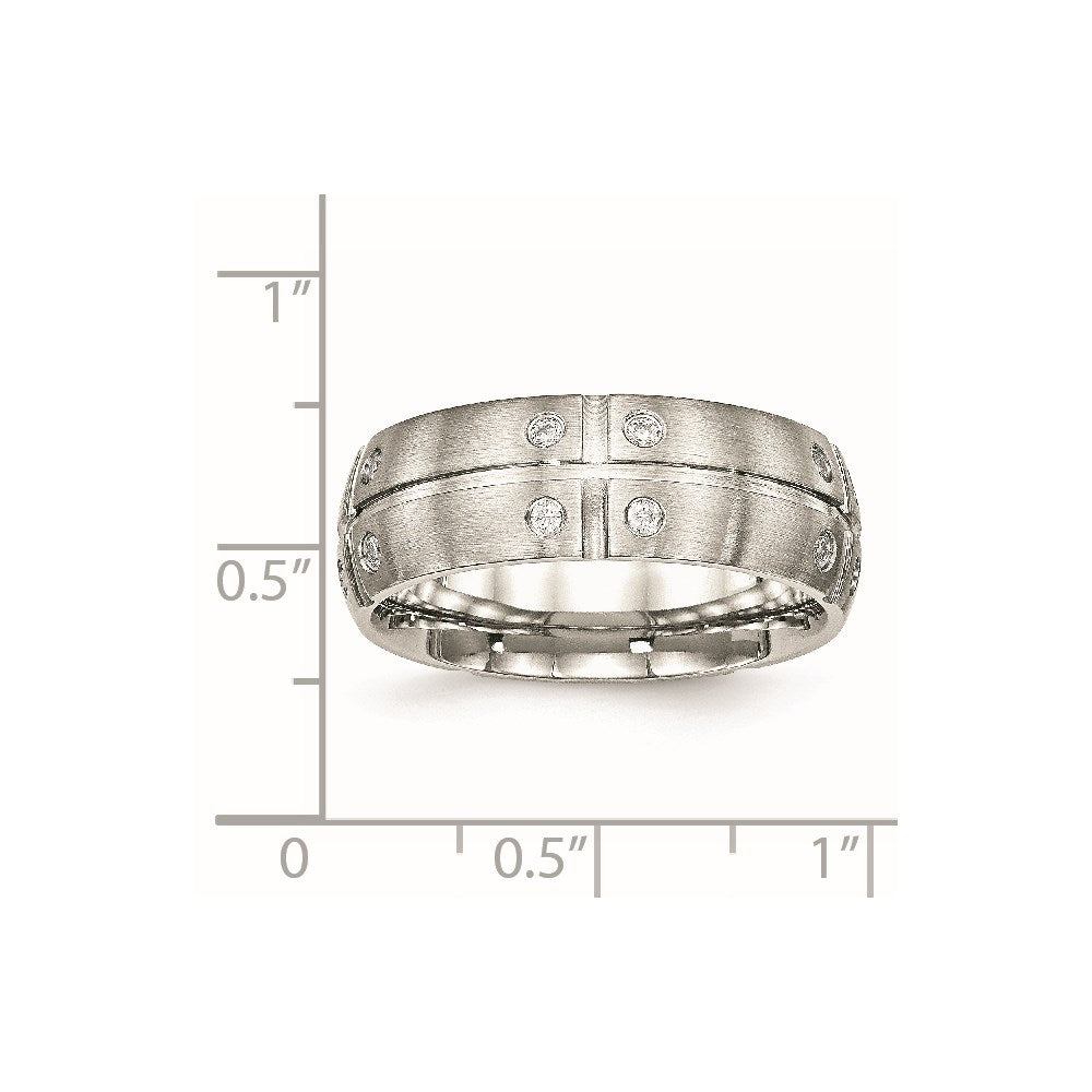 Edelstahl Gebürstet und Gerillt Zirkonia 8mm Halb Rund Ring