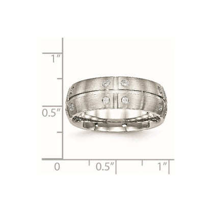 Edelstahl Gebürstet und Gerillt Zirkonia 8mm Halb Rund Ring