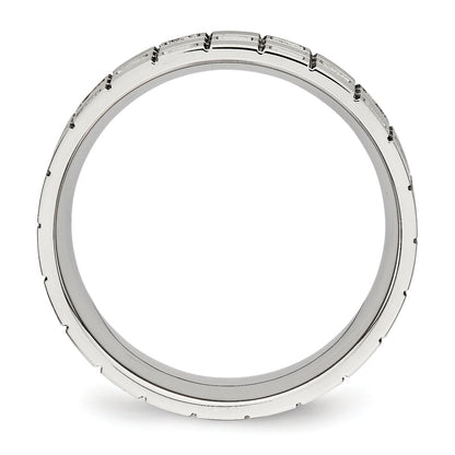 Edelstahl Gebürstet Zirkonia 7mm Gerillt Ring