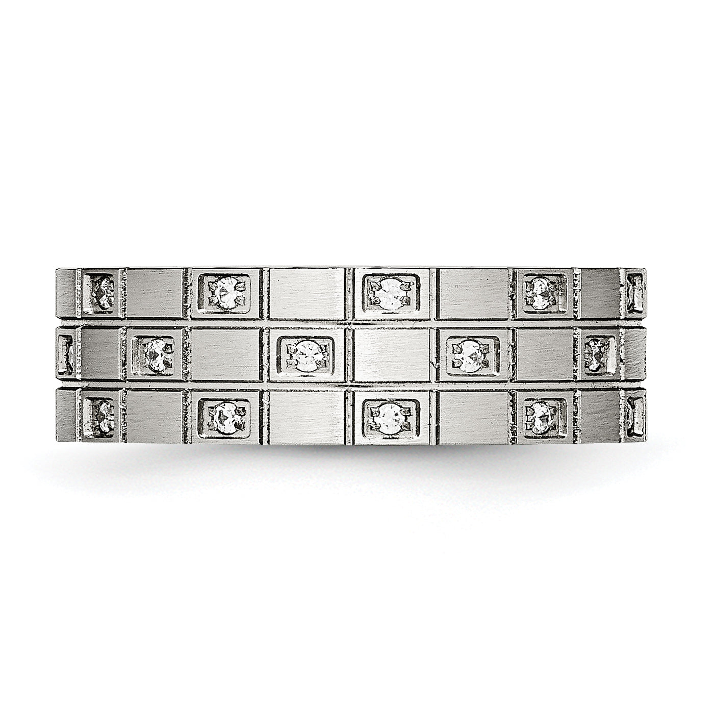 Edelstahl Gebürstet Zirkonia 7mm Gerillt Ring