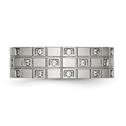 Edelstahl Gebürstet Zirkonia 7mm Gerillt Ring