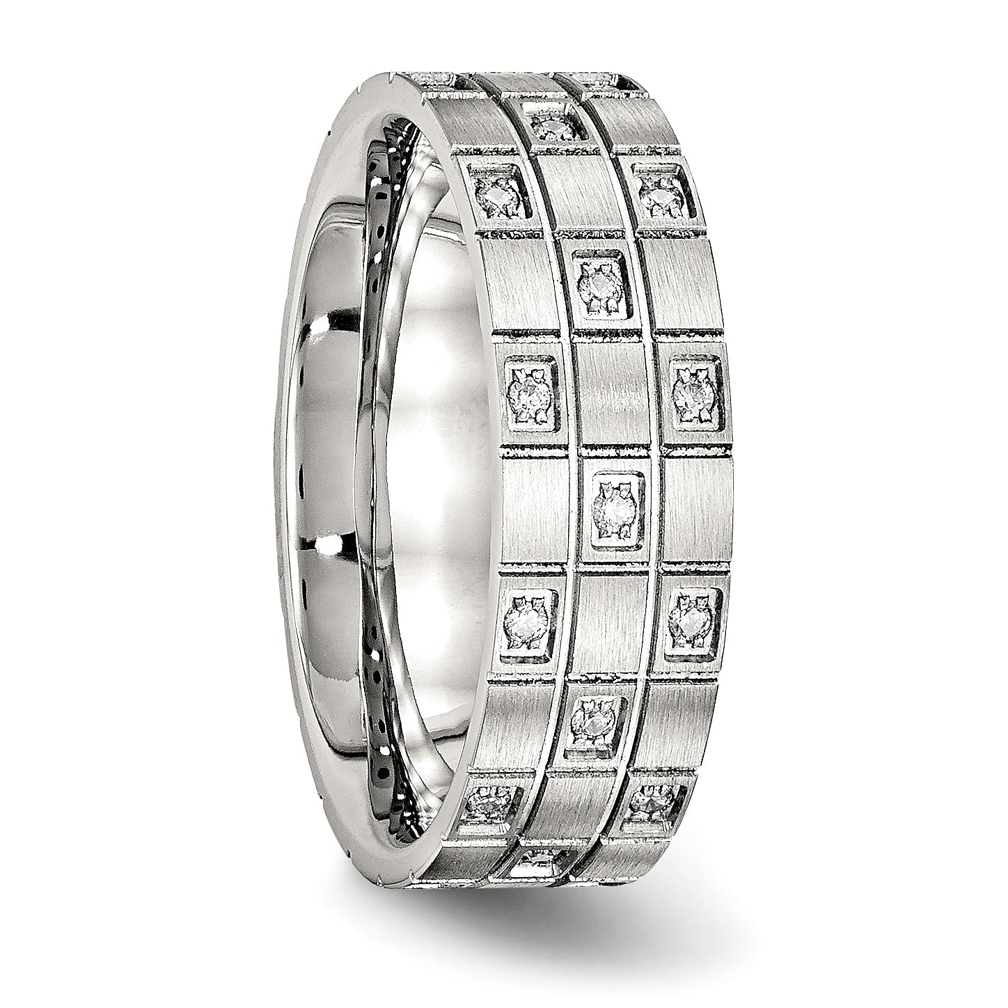 Edelstahl Gebürstet Zirkonia 7mm Gerillt Ring