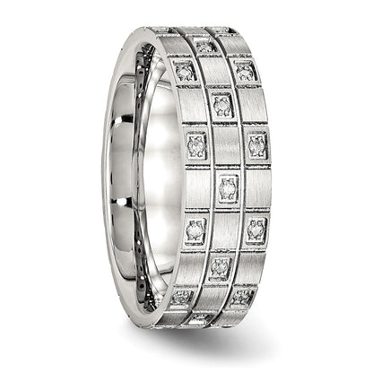 Edelstahl Gebürstet Zirkonia 7mm Gerillt Ring