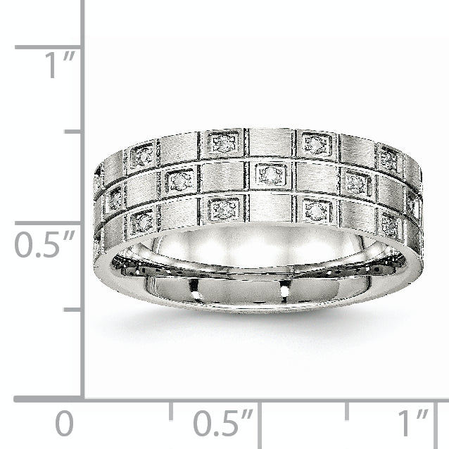 Edelstahl Gebürstet Zirkonia 7mm Gerillt Ring