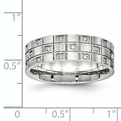 Edelstahl Gebürstet Zirkonia 7mm Gerillt Ring