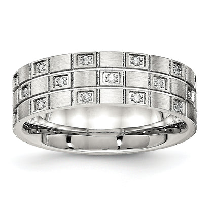 Edelstahl Gebürstet Zirkonia 7mm Gerillt Ring