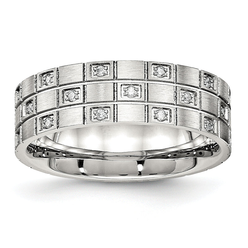 Edelstahl Gebürstet Zirkonia 7mm Gerillt Ring
