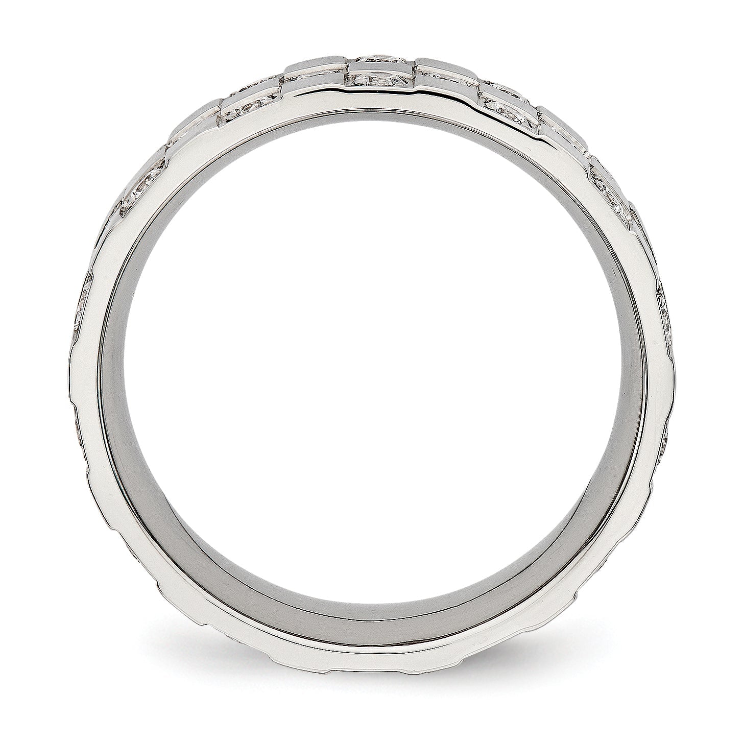 Edelstahl Poliert Zirkonia Checkered 8mm Flach Ring