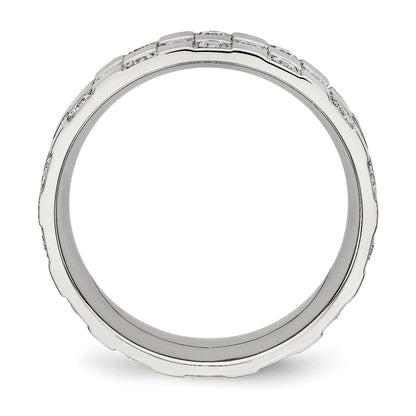 Edelstahl Poliert Zirkonia Checkered 8mm Flach Ring