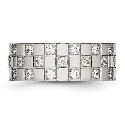 Edelstahl Poliert Zirkonia Checkered 8mm Flach Ring