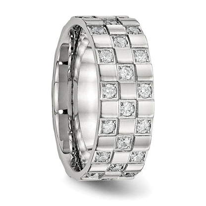 Edelstahl Poliert Zirkonia Checkered 8mm Flach Ring