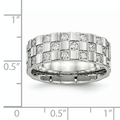 Edelstahl Poliert Zirkonia Checkered 8mm Flach Ring