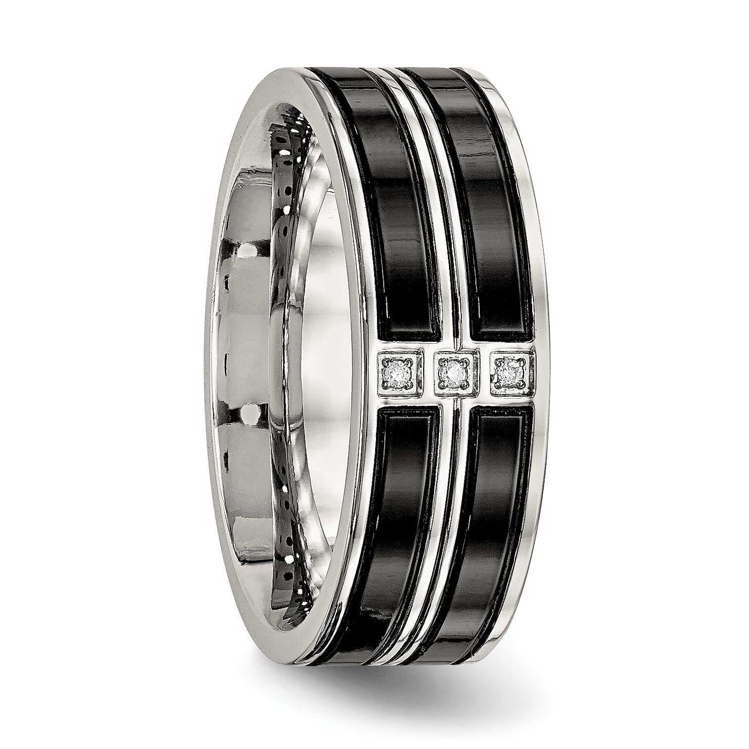 Edelstahl Poliert Schwarz Ip Beschichtet Zirkonia 8mm Ring