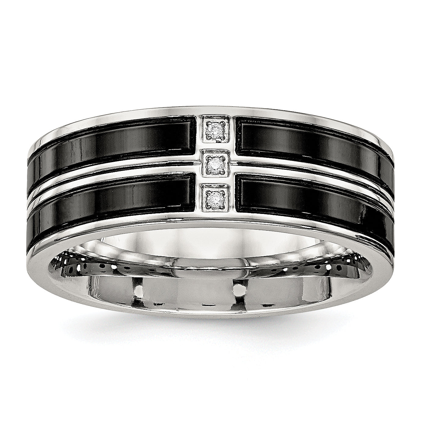 Edelstahl Poliert Schwarz Ip Beschichtet Zirkonia 8mm Ring