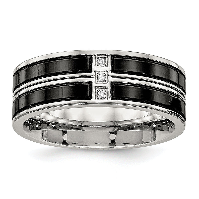 Edelstahl Poliert Schwarz Ip Beschichtet Zirkonia 8mm Ring