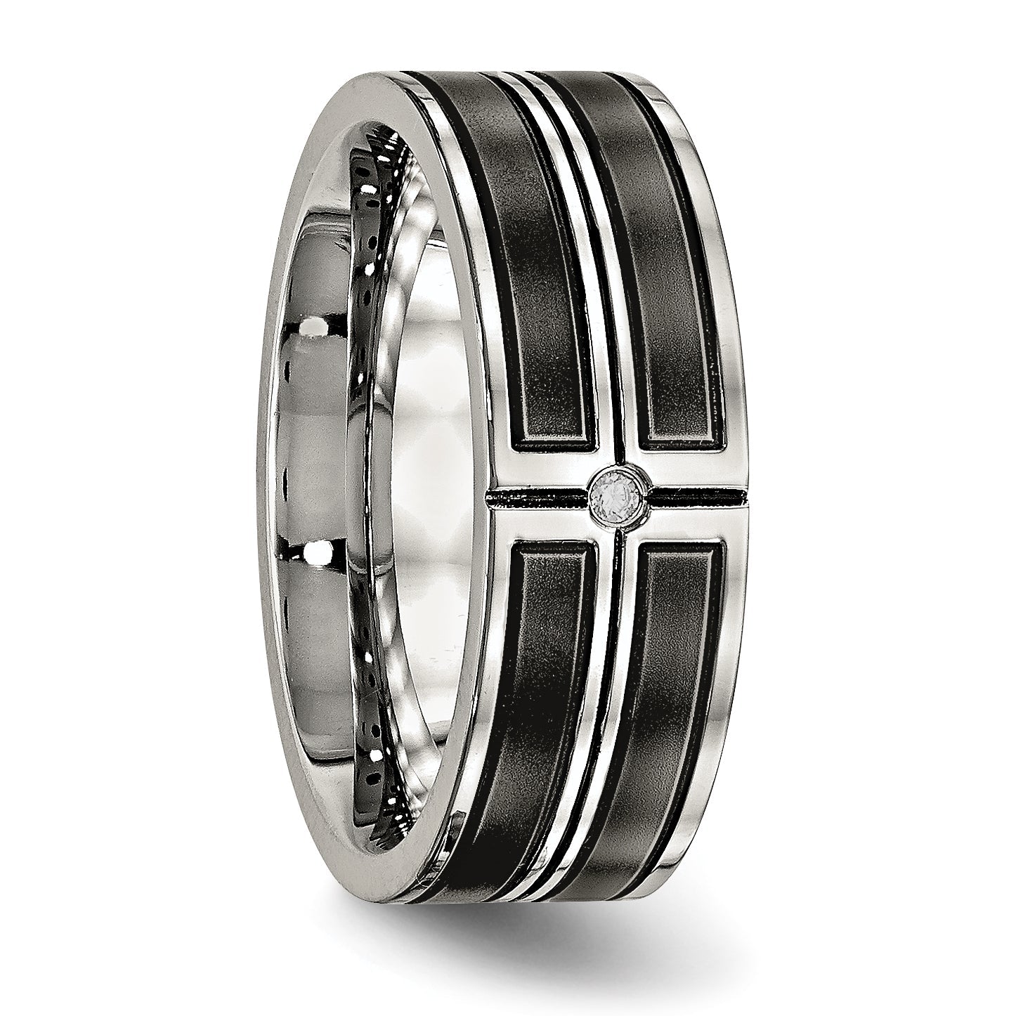 Edelstahl Poliert Gebürstet Mittig Schwarz Ip Beschichtet Zirkonia 8mm Ring