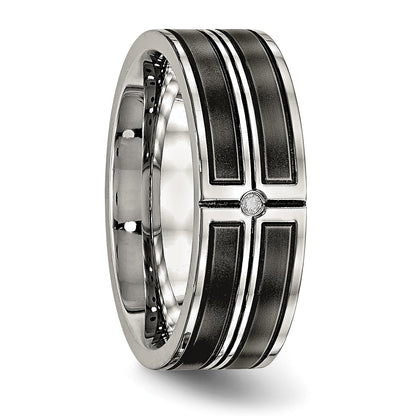 Edelstahl Poliert Gebürstet Mittig Schwarz Ip Beschichtet Zirkonia 8mm Ring