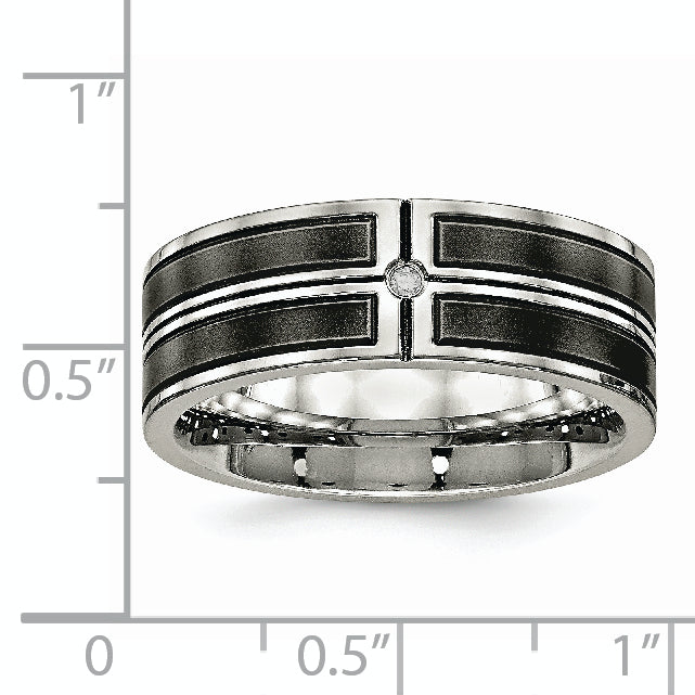 Edelstahl Poliert Gebürstet Mittig Schwarz Ip Beschichtet Zirkonia 8mm Ring